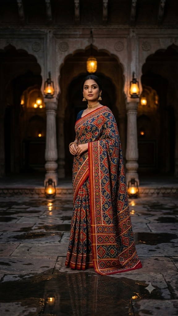 Woman in navy heritage saree